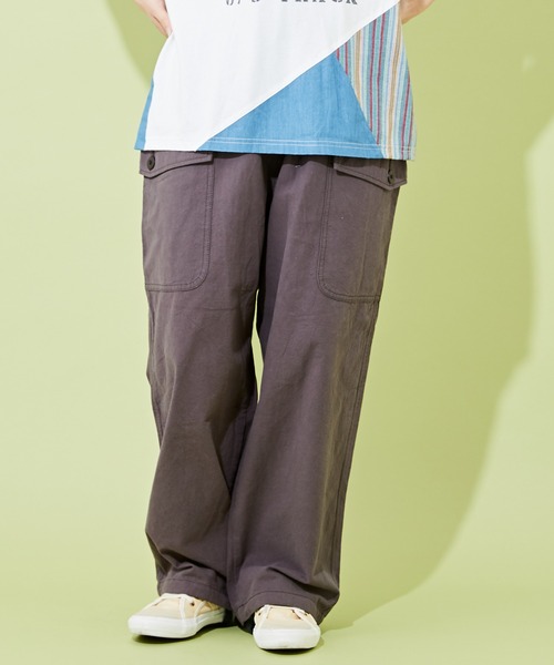 CUBE SUGAR（キューブシュガー）の「綿ボイルイージーカーゴパンツ（カーゴパンツ・レディース・スミクロ/オレンジ/カーキ/ナチュラル・M）」の2枚目の写真
