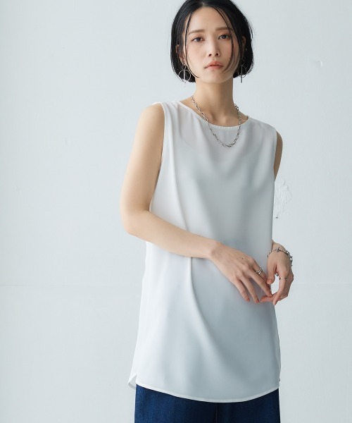 Soiunique（スワユニーク）の「ジョーゼット素材ゆるっとタンクトップ ［Soiunique］（キャミソール・レディース・オフホワイト/ブルー/ブラック/カーキ・M/L/LL）」の10枚目の写真