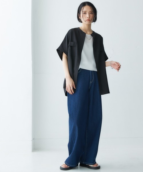 Soiunique（スワユニーク）の「ジョーゼット素材ゆるっとタンクトップ ［Soiunique］（キャミソール・レディース・オフホワイト/ブルー/ブラック/カーキ・M/L/LL）」の13枚目の写真