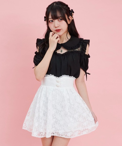 Secret Honey(シークレットハニー)の「レーススカパン(スカート・レディース・ブラック/オフホワイト・MEDIUM)」の1枚目の写真