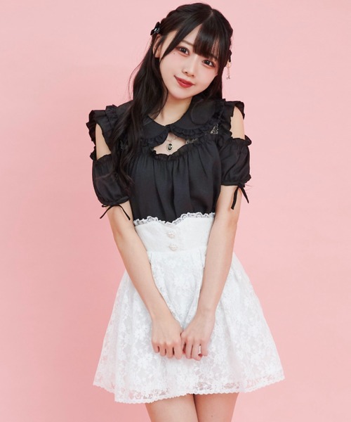 Secret Honey(シークレットハニー)の「レーススカパン(スカート・レディース・ブラック/オフホワイト・MEDIUM)」の5枚目の写真