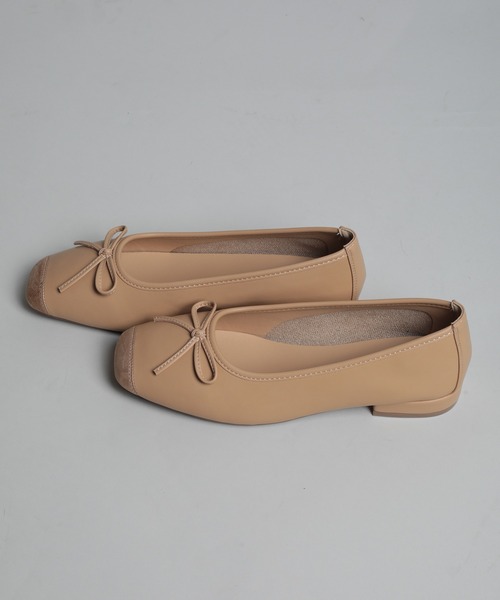 shoes365(シューズスリーシックスファイヴ)の「【shoes365】リボンパッチワークバレエシューズ(バレエシューズ・レディース・ライトグリーン/ベージュ・22.5cm/23.0cm/23.5cm/24.0cm/24.5cm/25.0cm)」の5枚目の写真