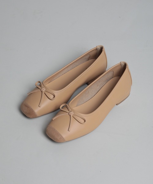 shoes365(シューズスリーシックスファイヴ)の「【shoes365】リボンパッチワークバレエシューズ(バレエシューズ・レディース・ライトグリーン/ベージュ・22.5cm/23.0cm/23.5cm/24.0cm/24.5cm/25.0cm)」の6枚目の写真