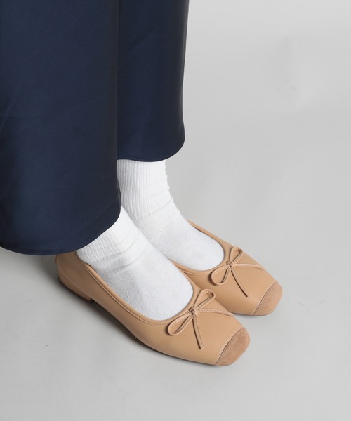 shoes365(シューズスリーシックスファイヴ)の「【shoes365】リボンパッチワークバレエシューズ(バレエシューズ・レディース・ライトグリーン/ベージュ・22.5cm/23.0cm/23.5cm/24.0cm/24.5cm/25.0cm)」の7枚目の写真