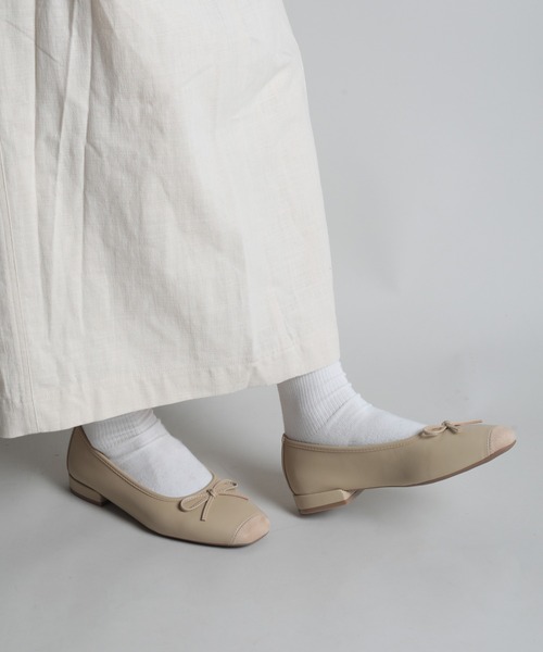 shoes365(シューズスリーシックスファイヴ)の「【shoes365】リボンパッチワークバレエシューズ(バレエシューズ・レディース・ライトグリーン/ベージュ・22.5cm/23.0cm/23.5cm/24.0cm/24.5cm/25.0cm)」の14枚目の写真