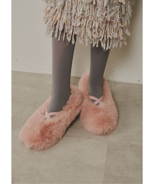 セール】フェイクボリュームファーバレーシューズ（バレエシューズ