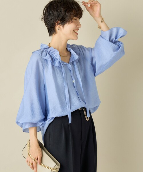 NOLLEY’S Sophi（ノーリーズソフィ）の「シアーシルクフリルネックブラウス（シャツ/ブラウス・レディース・オフホワイト/サックスブルー/ブラック・38/36）」の10枚目の写真