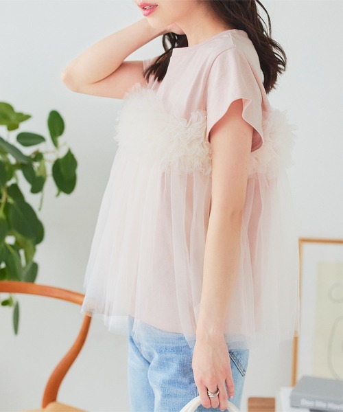 KOBE LETTUCE(コウベレタス)の「チュールビスチェドッキングTシャツ(Tシャツ/カットソー・レディース・ピンク/チャコール/ホワイト×ブラック/オフホワイト・M)」の11枚目の写真