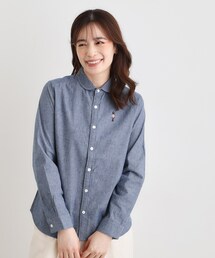 【刺繍入り/日本製/ワンマイルウエア】ラウンドカラーシャツ