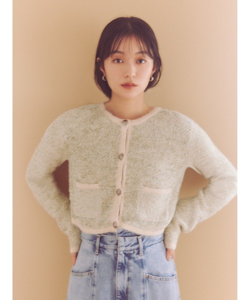 FRAY I.D（フレイアイディー）の「ツイードニットカーディガン（カーディガン/ボレロ・レディース・ミント/ブラック/グレー・FREE）」の3枚目の写真