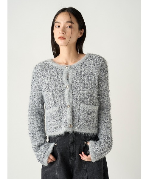 FRAY I.D（フレイアイディー）の「ツイードニットカーディガン（カーディガン/ボレロ・レディース・ミント/ブラック/グレー・FREE）」の4枚目の写真