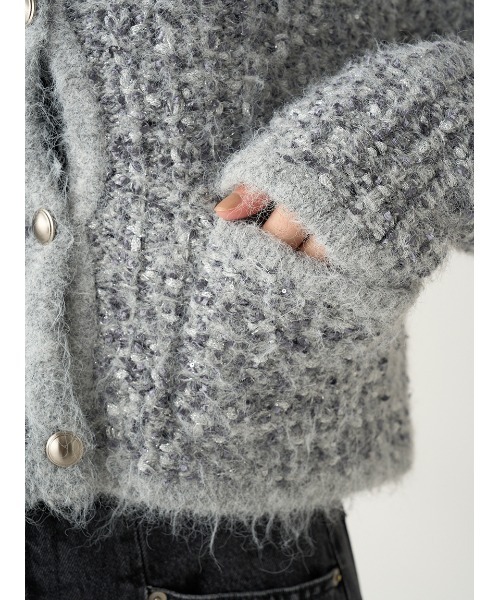FRAY I.D（フレイアイディー）の「ツイードニットカーディガン（カーディガン/ボレロ・レディース・ミント/ブラック/グレー・FREE）」の8枚目の写真