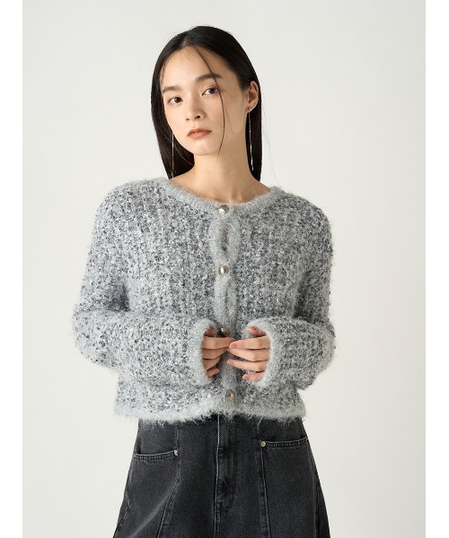 FRAY I.D（フレイアイディー）の「ツイードニットカーディガン（カーディガン/ボレロ・レディース・ミント/ブラック/グレー・FREE）」の10枚目の写真