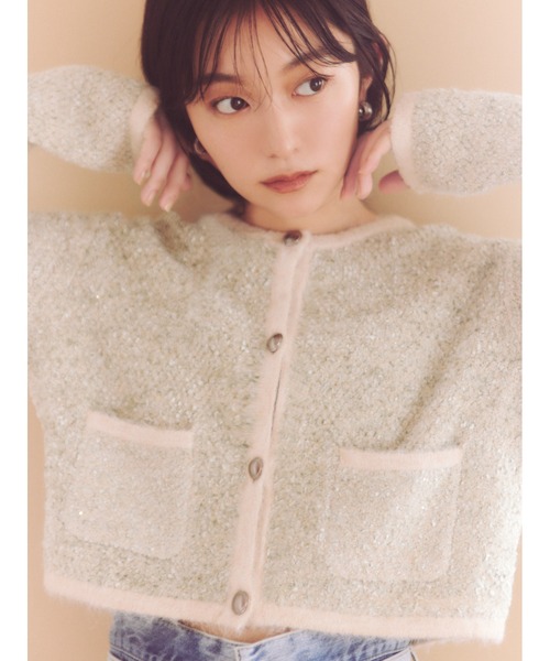 FRAY I.D（フレイアイディー）の「ツイードニットカーディガン（カーディガン/ボレロ・レディース・ミント/ブラック/グレー・FREE）」の22枚目の写真