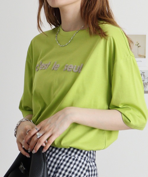 BRODIAEA(ブローディア)の「BRODIAEA 配色パイルロゴ 極サラTシャツ(Tシャツ/カットソー・レディース・ライム/ブラック/オフホワイト/サーモンピンク/シルバーグレー・40)」の22枚目の写真