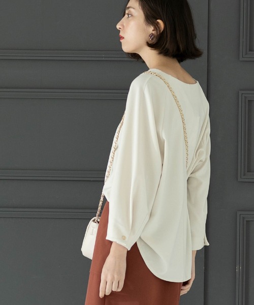 OPAQUE.CLIP（オペークドットクリップ）の「◆UV 袖口金ボタンキーネックトップス【吸水速乾/洗濯機洗い可】（Tシャツ/カットソー・レディース・オフホワイト/ベージュ/ネイビー/ブラック・40/38/36/42）」の9枚目の写真