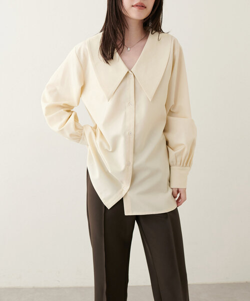 ブラウス シャツ 「ZOZO限定」jacquard puff sleeve tunic レディース セール】*ZOZO限定*シャーリングバックタイブラウス◇（シャツ