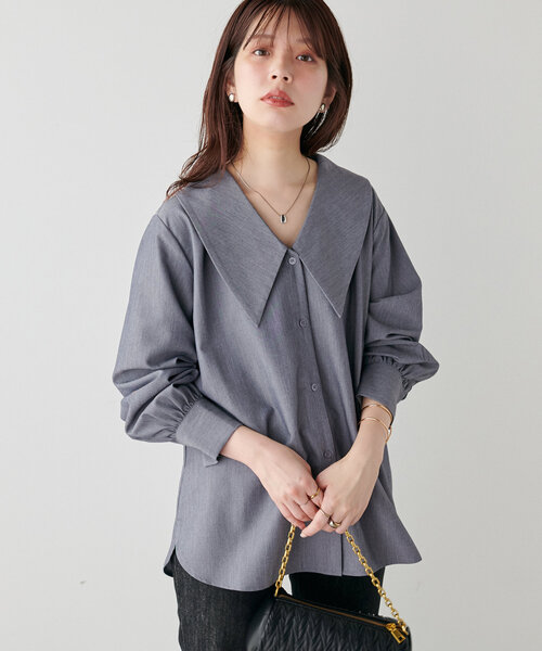 natural couture(ナチュラルクチュール)の「【WEB限定】BIG衿シャツブラウス(シャツ/ブラウス・レディース・グレイッシュベージュ/ブラック/オフホワイト/ブルー・FREE)」の21枚目の写真