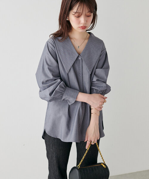 ブラウス シャツ 「ZOZO限定」jacquard puff sleeve tunic レディース セール】*ZOZO限定*シャーリングバックタイブラウス◇（シャツ