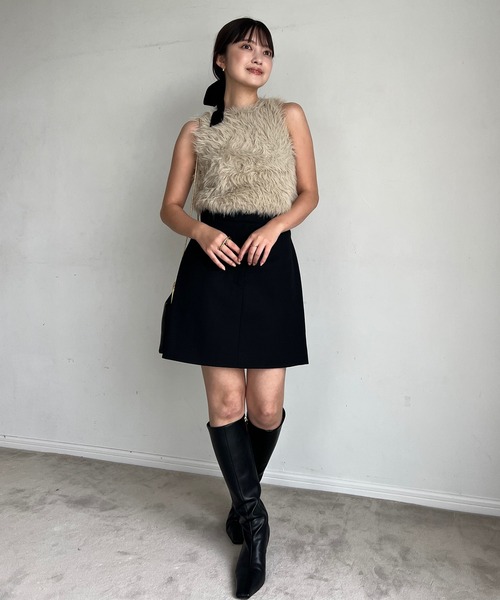 ファーライクノースリーブニットトップス