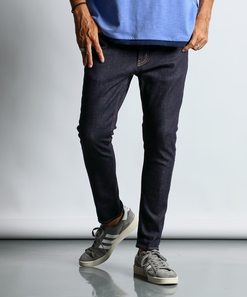 The DUFFER of ST.GEORGE(ザダファーオブセントジョージ)の「JAPAN FABRICK JEANS "OW":国産生地 ワンウォッシュ ナチュラルストレッチ スキニーデニム 5ポケットジーンズ(デニムパンツ・メンズ・ダークインディゴブルー・SMALL/MEDIUM/LARGE/X-LARGE)」の2枚目の写真