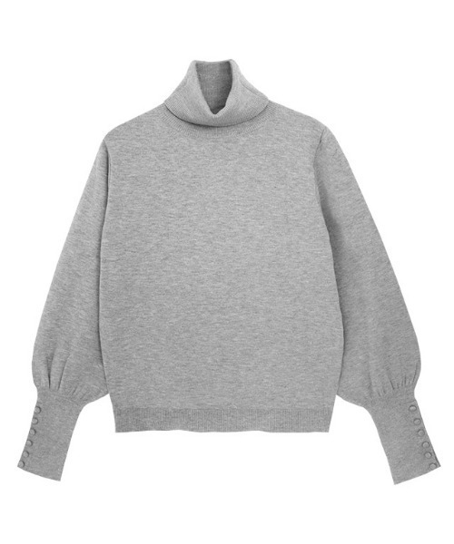 Pierrot（ピエロ）の「タートルネッククルミボタン袖ボリュームニット（ニット/セーター・レディース・ライトピンク/グレイッシュベージュ/ブラック/グリーン/ブルー系その他/チャコール/オフホワイト/ブルーグリーン/ブラウン/杢グレー・L/M）」の16枚目の写真