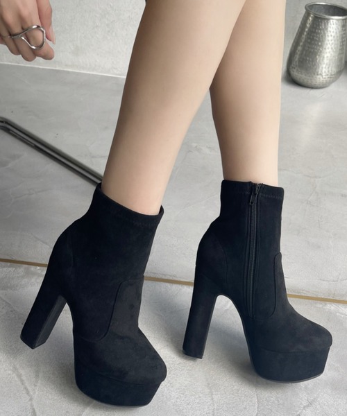 DEMETER（デメテル）の「【13.5cmヒール】厚底 ハイヒール ストレッチブーツ（ブーツ・レディース・ブラック系その他/オフホワイト/ブラック・S/M/L/LL）」の3枚目の写真