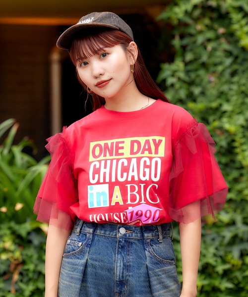 RODEO CROWNS WIDE BOWL(ロデオクラウンズワイドボウル)の「ONE DAY 袖チュールトップス(Tシャツ/カットソー・レディース・ブラック/オフホワイト/マスタード/バーガンディー・FREE)」の4枚目の写真