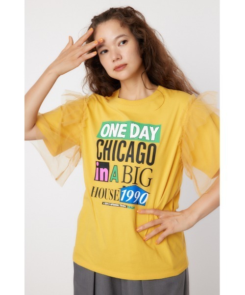 RODEO CROWNS WIDE BOWL(ロデオクラウンズワイドボウル)の「ONE DAY 袖チュールトップス(Tシャツ/カットソー・レディース・ブラック/オフホワイト/マスタード/バーガンディー・FREE)」の1枚目の写真