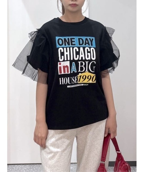 RODEO CROWNS WIDE BOWL(ロデオクラウンズワイドボウル)の「ONE DAY 袖チュールトップス(Tシャツ/カットソー・レディース・ブラック/オフホワイト/マスタード/バーガンディー・FREE)」の3枚目の写真