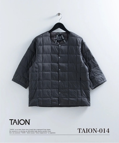 TAION(タイオン)の「【TAION(タイオン)】〈メンズ〉ベーシック クルーネック七分袖 ダウンジャケット(ダウンジャケット/コート・メンズ・ネイビー/チャコール/ダークオリーブ/カーキ/レオパード/サンドベージュ/ブラック/ブラウン系1/チャコールグレー・XL/L/M/S/2XL)」の2枚目の写真