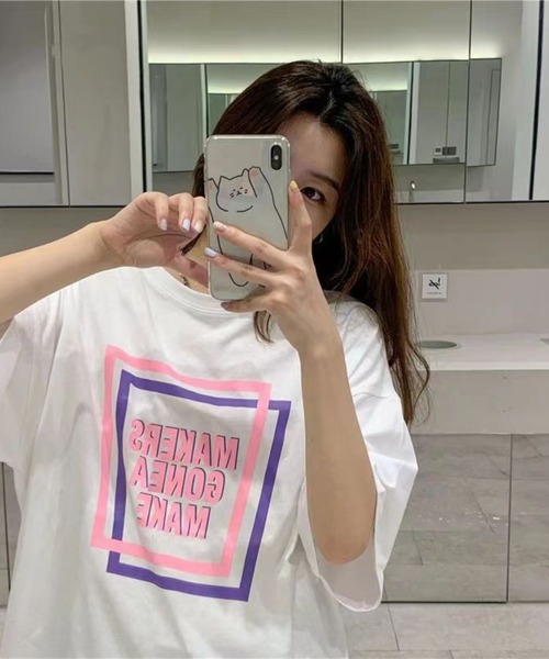 Mayree(メイリー)の「ロゴプリントT(BL)(Tシャツ/カットソー・レディース・ホワイト/グリーン/ピンク・FREE)」の1枚目の写真