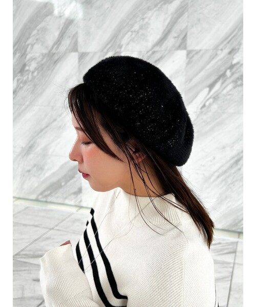 grove(グローブ)の「◆ラメ混ふんわりシャギーベレー(ハンチング/ベレー帽・レディース・ブラック/アイボリー/ライトグレー・00)」の10枚目の写真