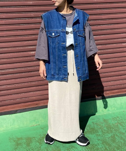 CRB（シーアールビー）の「リブIラインロングスカート（スカート・レディース・チャコール/オレンジ/ベージュ/レッド/アイボリー/ブラック/ブルー/オレンジ系その他/ピンク/ライム/グリーン・F）」の17枚目の写真