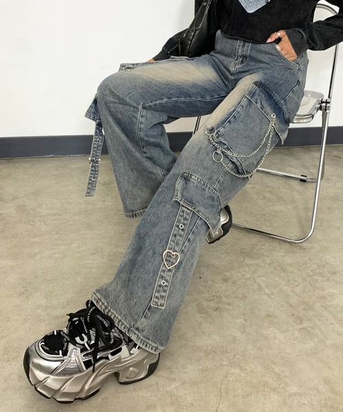 セール】チェーン付デニムカーゴパンツ（デニムパンツ）｜non