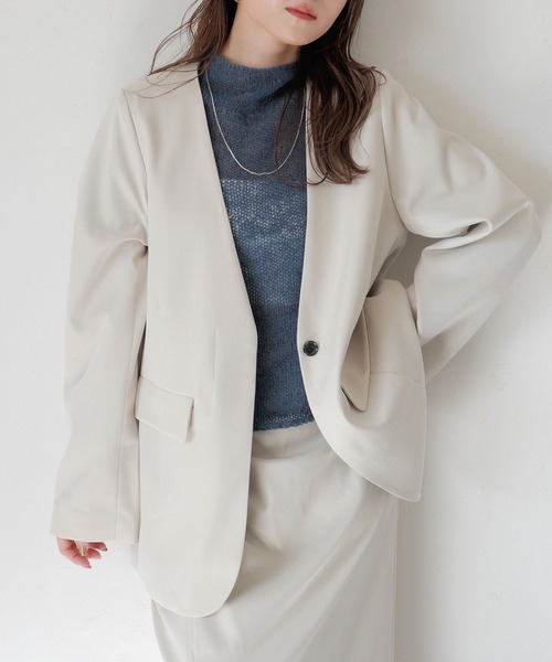 セール】オリジナルオーバーサイズノーカラージャケット／ 長袖 V