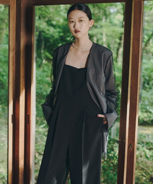 ANDRESD(アンドレスド)の「ボクシーレイヤードチュールジャケット / boxy layered tulle jacket(テーラードジャケット・レディース・チャコール/ベージュ・L/M/S)」の5枚目の写真