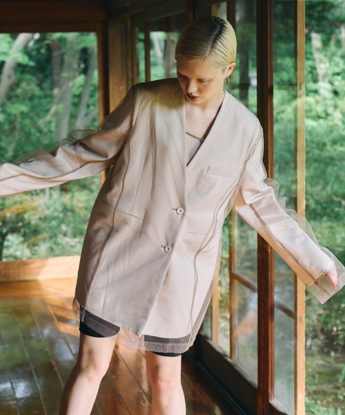ANDRESD(アンドレスド)の「ボクシーレイヤードチュールジャケット / boxy layered tulle jacket(テーラードジャケット・レディース・チャコール/ベージュ・L/M/S)」の18枚目の写真
