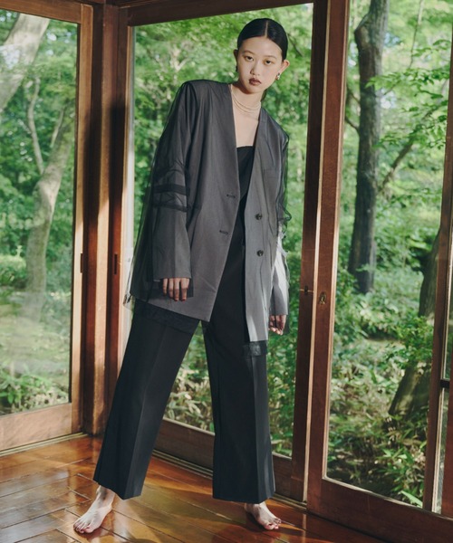 ANDRESD(アンドレスド)の「ボクシーレイヤードチュールジャケット / boxy layered tulle jacket(テーラードジャケット・レディース・チャコール/ベージュ・L/M/S)」の9枚目の写真