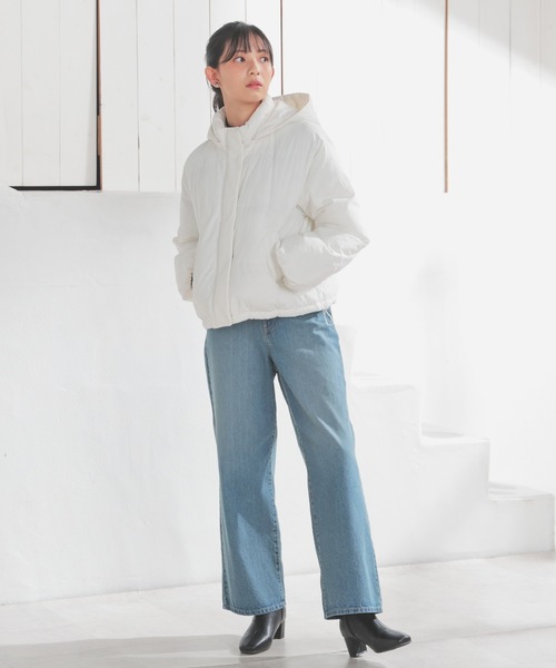 Honeys（ハニーズ）の「【非フッ素撥水加工】ファイバーダウンブルゾン（ダウンジャケット/コート・レディース・ブラック/チャコール/ベージュ/ホワイト/ピンク・S/M/L/LL）」の14枚目の写真