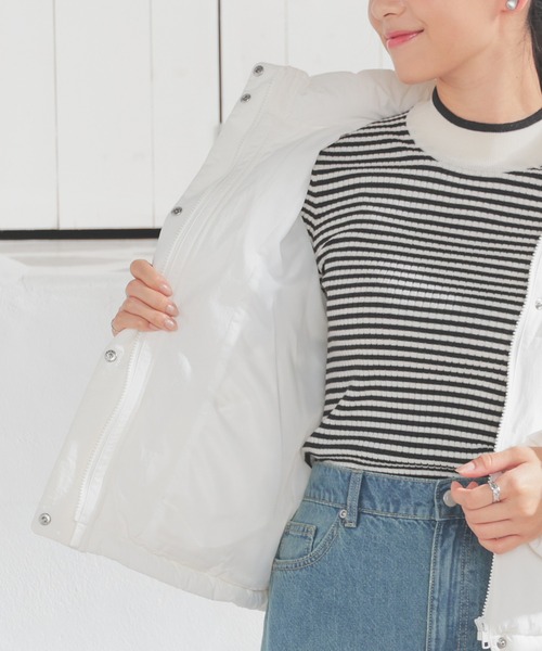 Honeys（ハニーズ）の「【非フッ素撥水加工】ファイバーダウンブルゾン（ダウンジャケット/コート・レディース・ブラック/チャコール/ベージュ/ホワイト/ピンク・S/M/L/LL）」の17枚目の写真