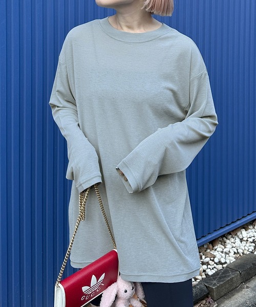 Alley Tokyo(アリートーキョー)の「スラブシアーカットロンTロング(Tシャツ/カットソー・レディース・ライム/サックスブルー系/ピンク/ホワイト/ブラック・FREE)」の4枚目の写真