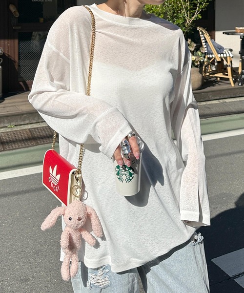 Alley Tokyo(アリートーキョー)の「スラブシアーカットロンTロング(Tシャツ/カットソー・レディース・ライム/サックスブルー系/ピンク/ホワイト/ブラック・FREE)」の2枚目の写真