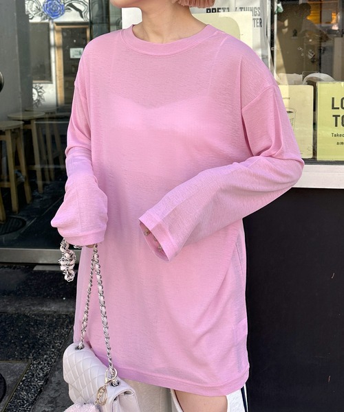 Alley Tokyo(アリートーキョー)の「スラブシアーカットロンTロング(Tシャツ/カットソー・レディース・ライム/サックスブルー系/ピンク/ホワイト/ブラック・FREE)」の5枚目の写真