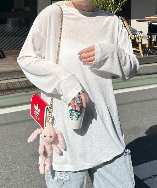 Alley Tokyo(アリートーキョー)の「スラブシアーカットロンTロング(Tシャツ/カットソー・レディース・ライム/サックスブルー系/ピンク/ホワイト/ブラック・FREE)」の9枚目の写真