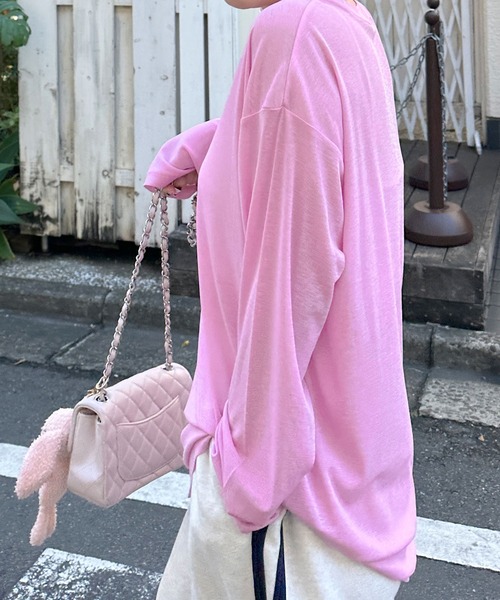 Alley Tokyo(アリートーキョー)の「スラブシアーカットロンTロング(Tシャツ/カットソー・レディース・ライム/サックスブルー系/ピンク/ホワイト/ブラック・FREE)」の11枚目の写真