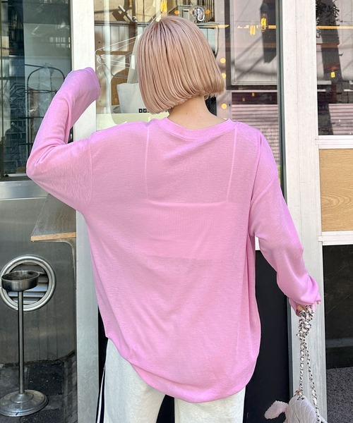 Alley Tokyo(アリートーキョー)の「スラブシアーカットロンTロング(Tシャツ/カットソー・レディース・ライム/サックスブルー系/ピンク/ホワイト/ブラック・FREE)」の12枚目の写真