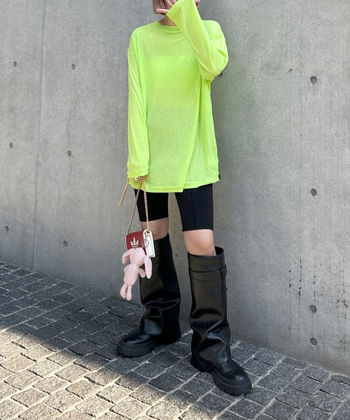 Alley Tokyo(アリートーキョー)の「スラブシアーカットロンTロング(Tシャツ/カットソー・レディース・ライム/サックスブルー系/ピンク/ホワイト/ブラック・FREE)」の15枚目の写真