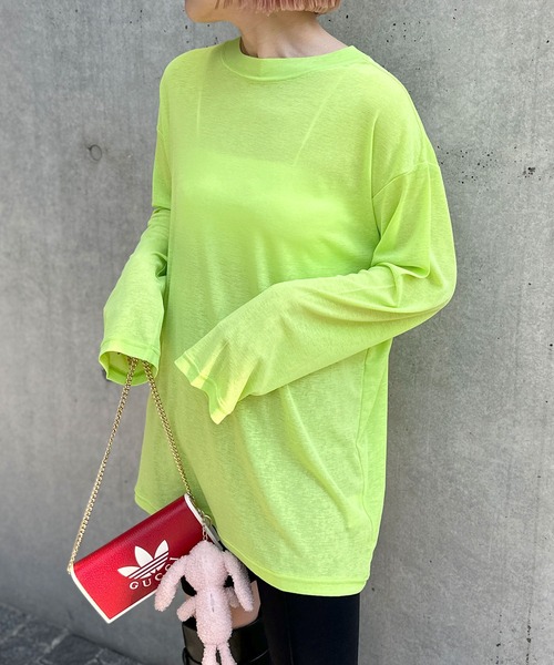 Alley Tokyo(アリートーキョー)の「スラブシアーカットロンTロング(Tシャツ/カットソー・レディース・ライム/サックスブルー系/ピンク/ホワイト/ブラック・FREE)」の16枚目の写真