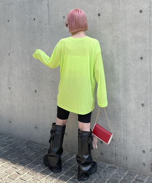 Alley Tokyo(アリートーキョー)の「スラブシアーカットロンTロング(Tシャツ/カットソー・レディース・ライム/サックスブルー系/ピンク/ホワイト/ブラック・FREE)」の17枚目の写真